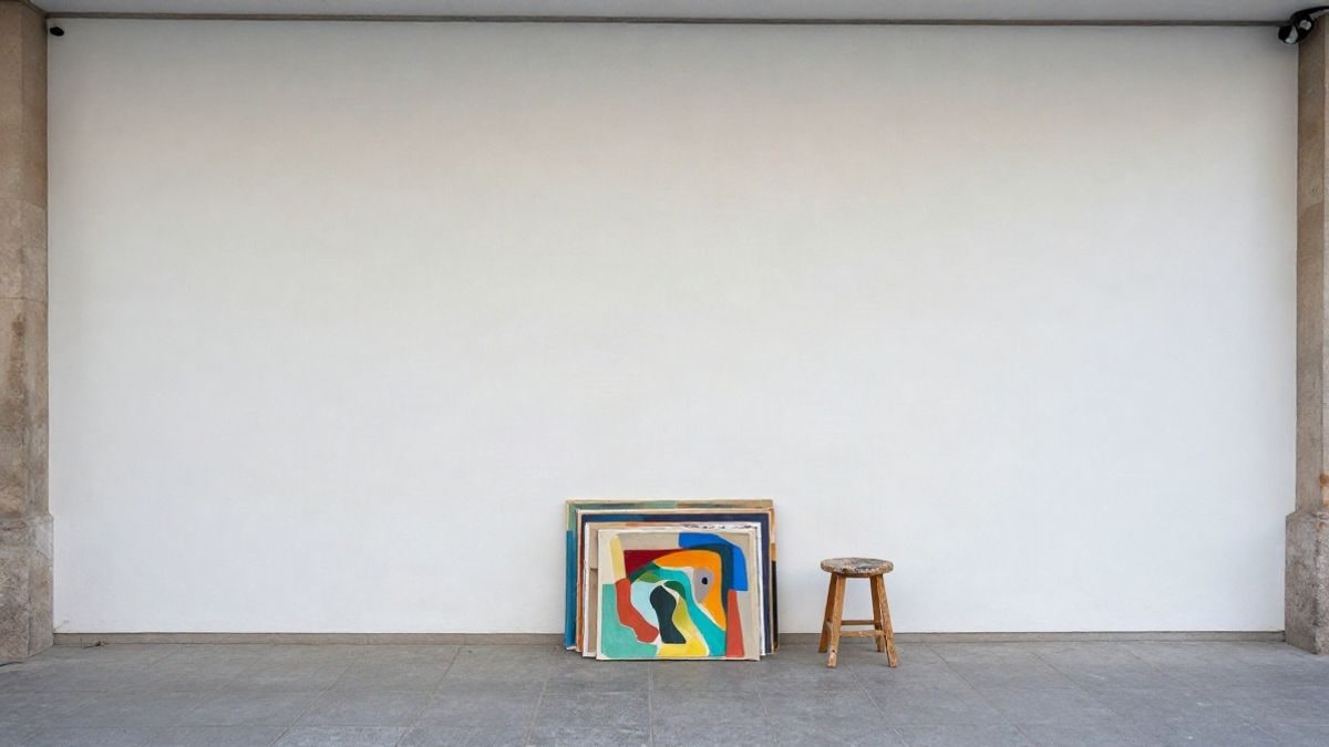 Imagen ilustrativa: lienzos coloridos apoyados en la pared de una sala de exposiciones vacía