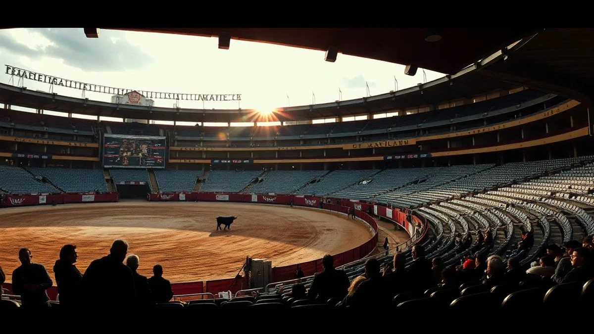 Imagen ilustrativa: una plaza de toros vacía con la arena y las barreras, sin personas ni carteles identificables.