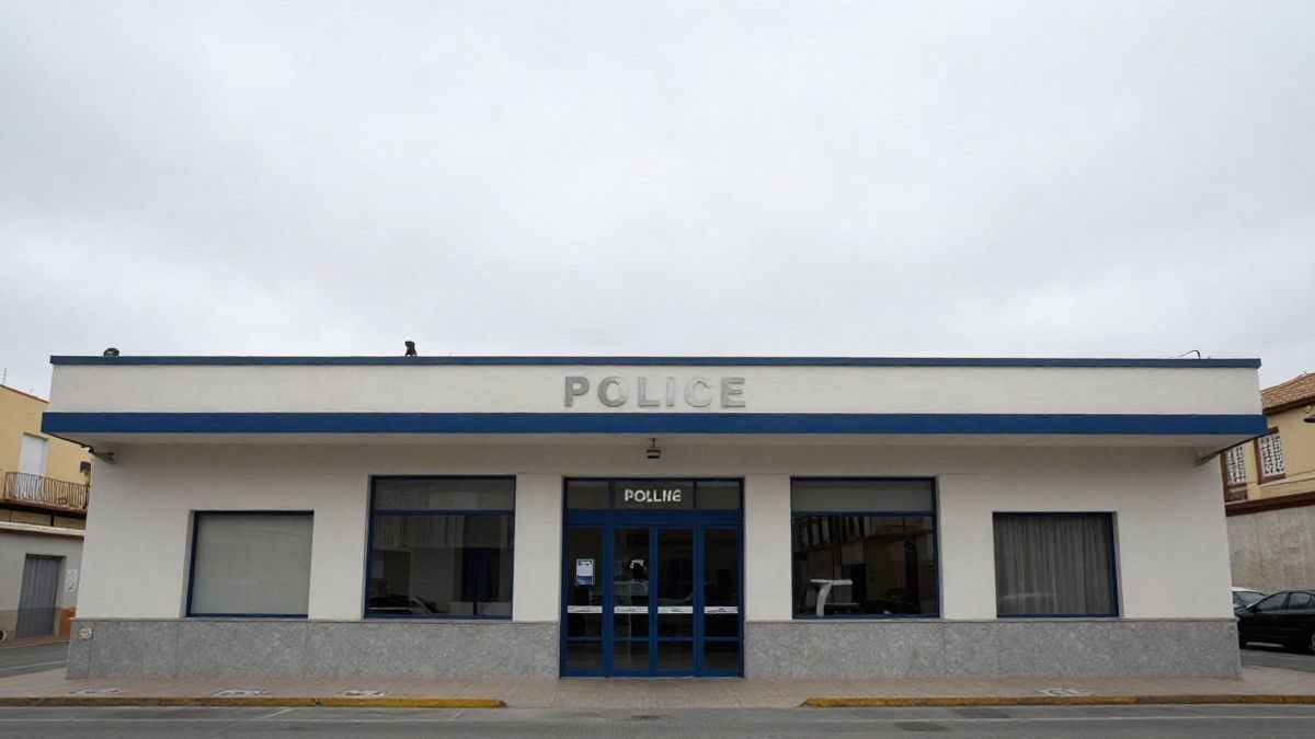 Imagen ilustrativa: fachada de un edificio policial municipal vista desde el suelo con cielo nublado