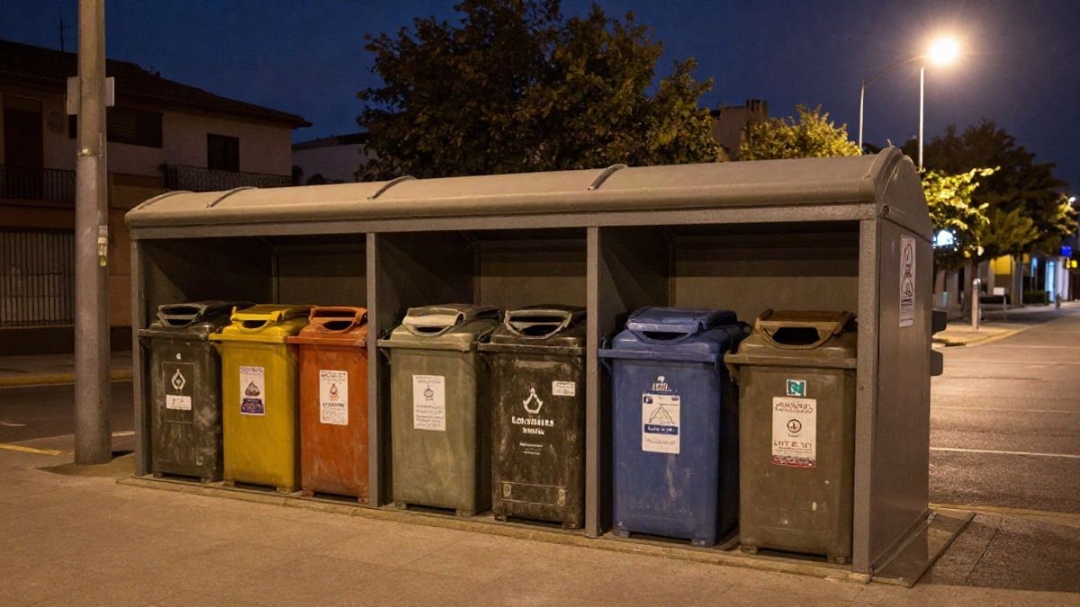 Imagen ilustrativa: un punto limpio municipal de noche iluminado por farolas
