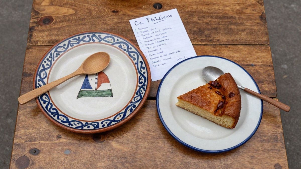 Imagen ilustrativa: vista cenital de una mesa con una tortilla y un bizcocho caseros sobre platos