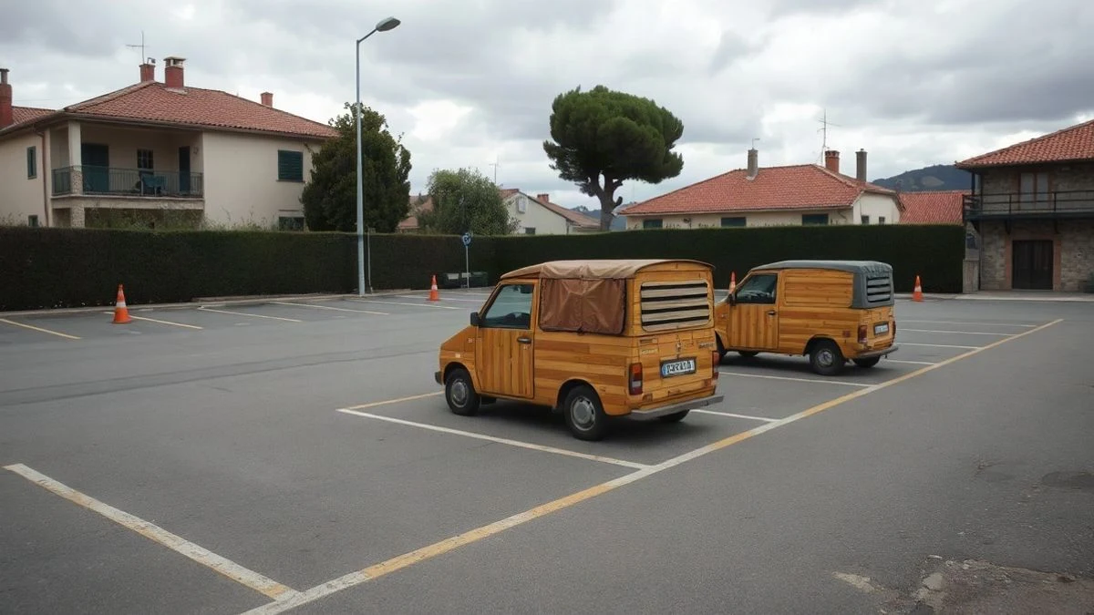 Imagen ilustrativa: aparcamiento municipal con carros cubiertos con lonas en un día nublado.