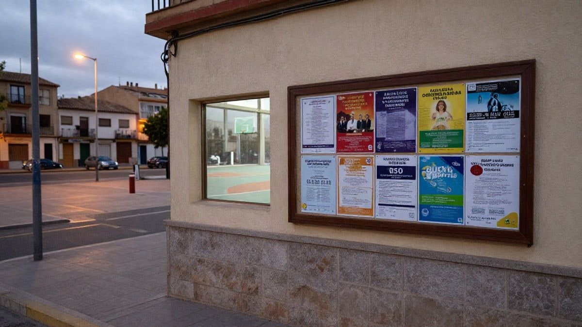 Imagen ilustrativa: tablón de anuncios con folletos de talleres juveniles en un centro comunitario