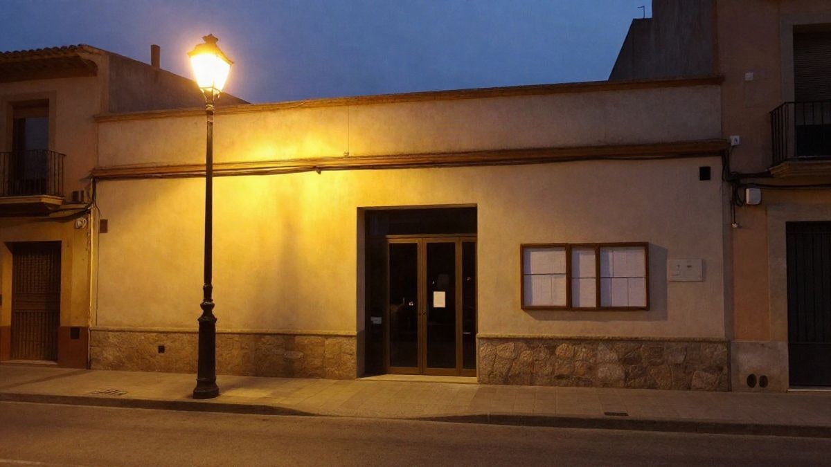 Illustrative image: facade of a municipal building at night illuminated by streetlights