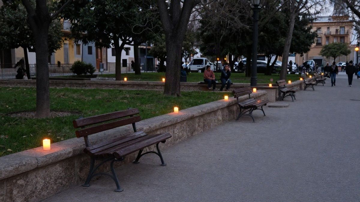 Imagen ilustrativa: velas encendidas en un parque al atardecer