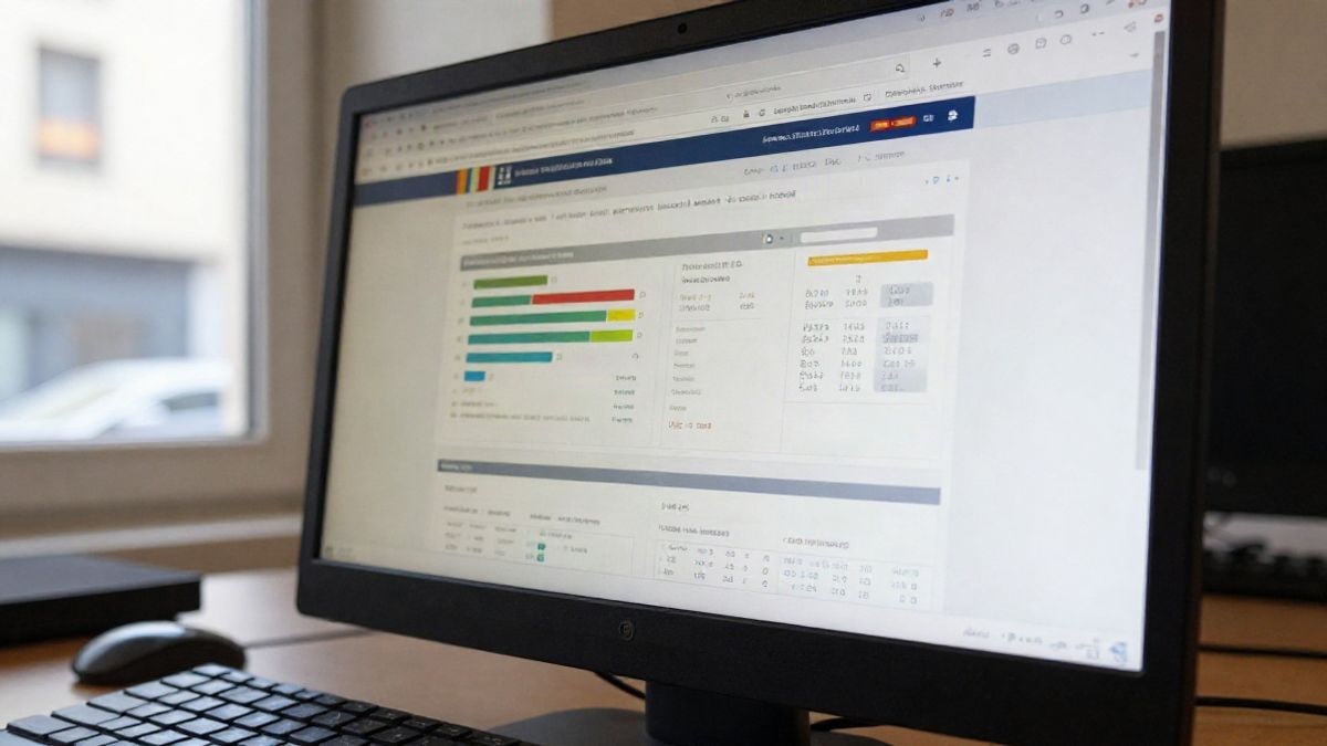Imagen ilustrativa: primer plano de una pantalla de ordenador mostrando una web institucional de transparencia con gráficos y tablas