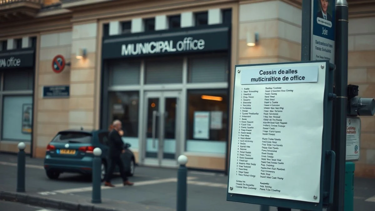 Imagen ilustrativa: fachada de un edificio municipal con un tablón de anuncios al frente