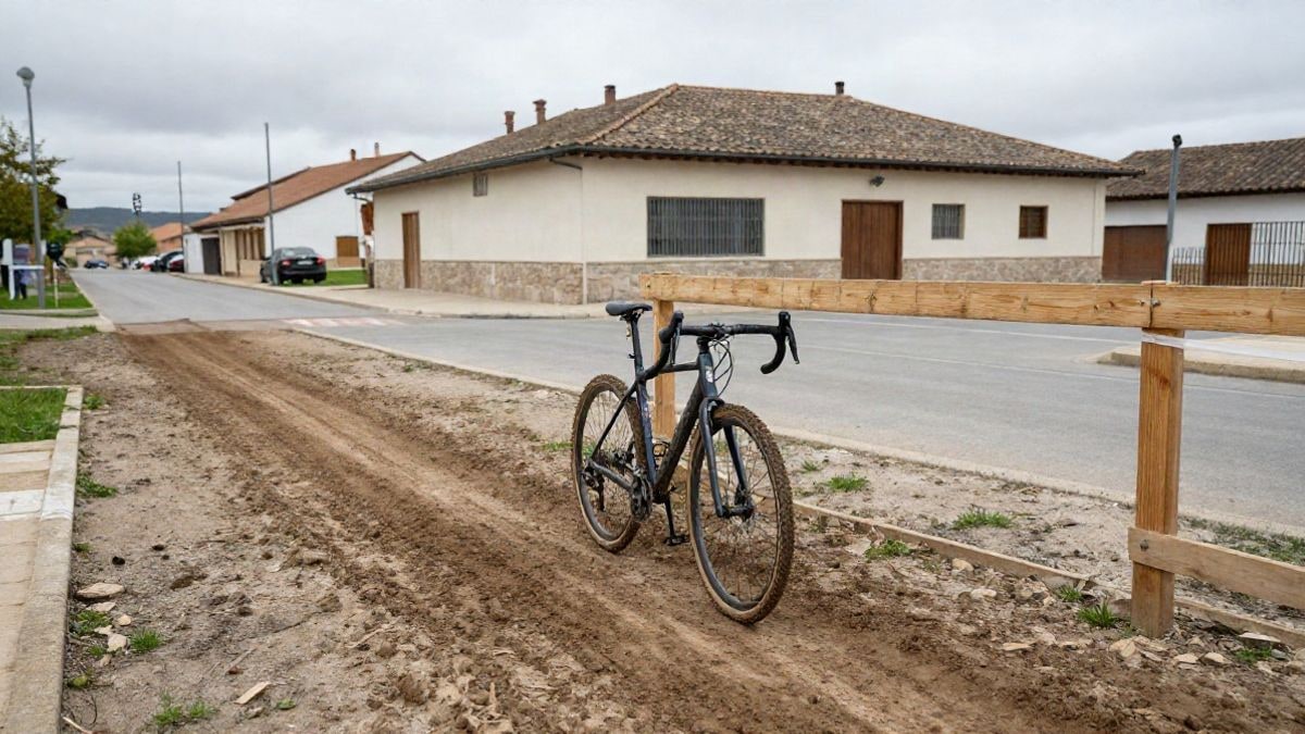 Imagen ilustrativa: bicicleta apoyada en una valla junto a un circuito de ciclocross en un entorno urbano genérico