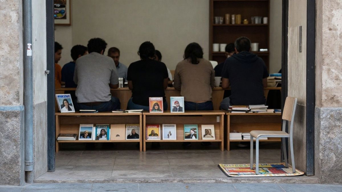 Imagen ilustrativa: sala infantil de biblioteca con estanterías de cuentos y sillas vacías