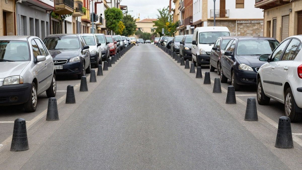 Imagen ilustrativa: carril bici urbano separado por elementos de caucho en una calle de Rivas-Vaciamadrid