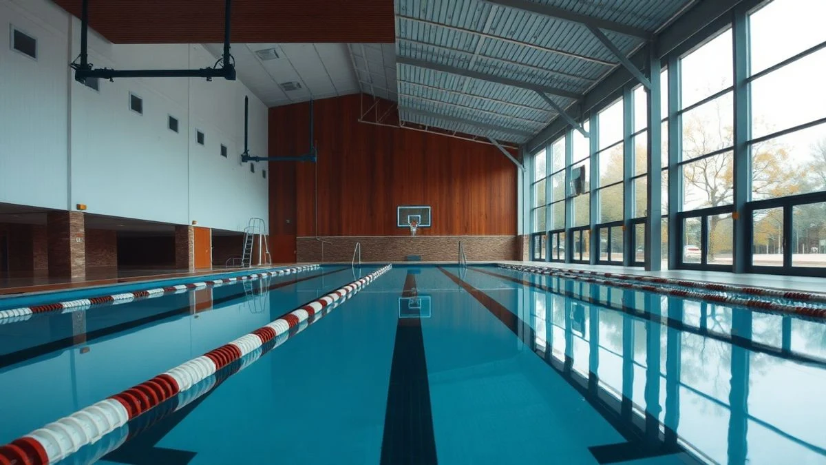 Imagen ilustrativa: piscina cubierta vacía de un polideportivo municipal con luz natural