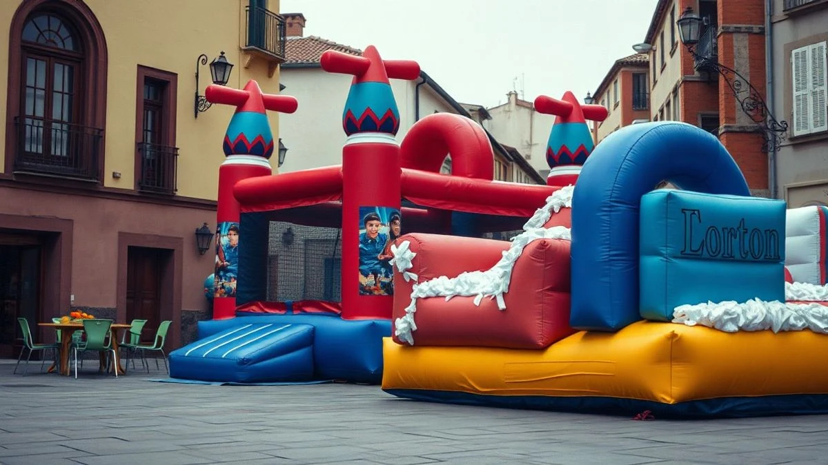 Imagen ilustrativa: Hinchables y fiesta de la espuma en una plaza durante un evento infantil.
