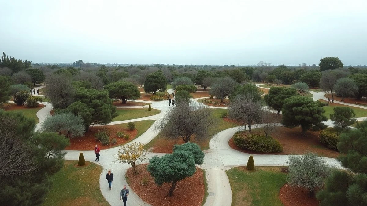 Imagen ilustrativa: vista aérea de un parque natural con senderos y árboles, sin personas reconocibles.