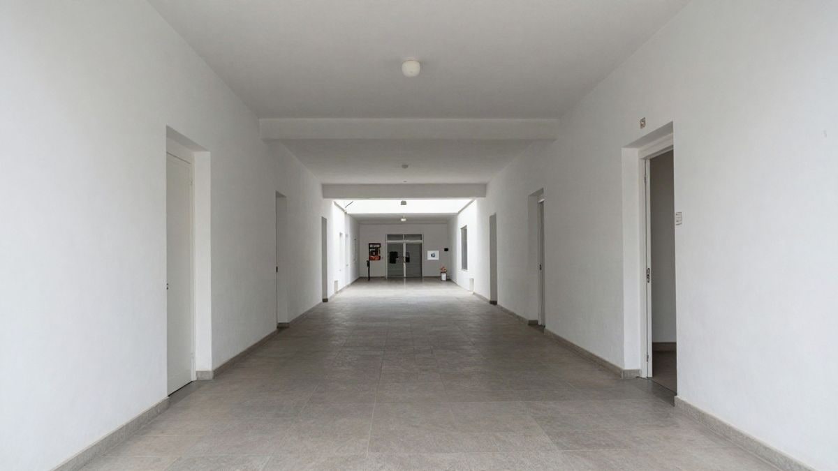 Imagen ilustrativa: pasillo de un centro cultural público con puertas que conducen a una sala de exposiciones