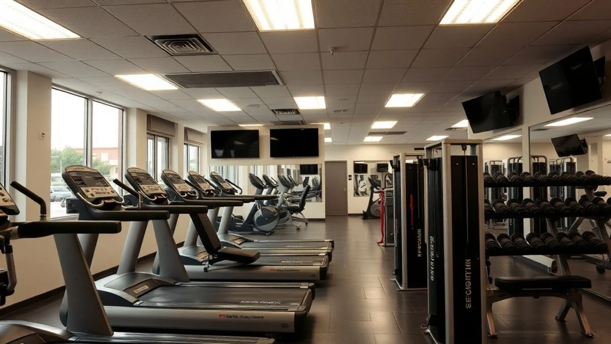 Imagen ilustrativa: interior de un gimnasio municipal con máquinas de ejercicio y pesas, sin personas.