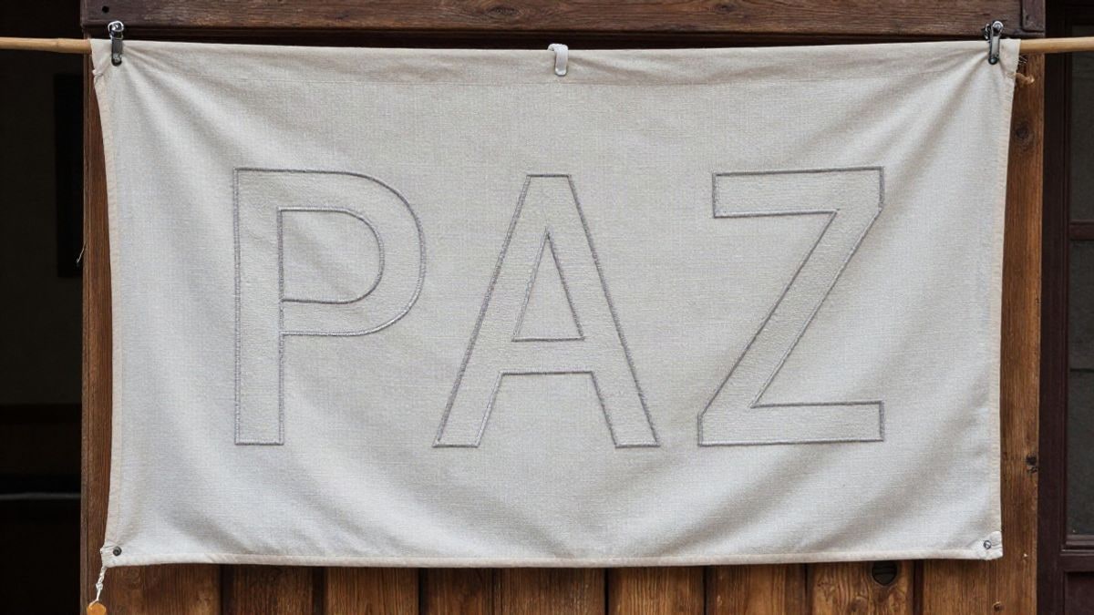 Imagen ilustrativa: detalle de una tela con la palabra paz bordada sobre madera