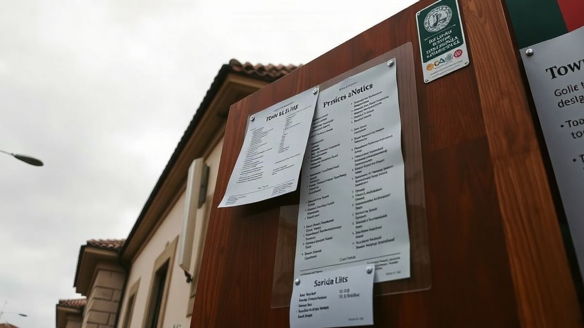 Imagen ilustrativa: un tablón de anuncios municipal con hojas de ofertas de empleo en una calle de un pueblo.