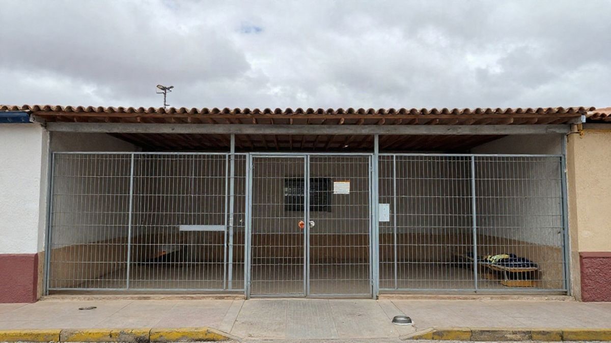 Imagen ilustrativa: entrada de un centro de protección animal con cielo nublado de fondo